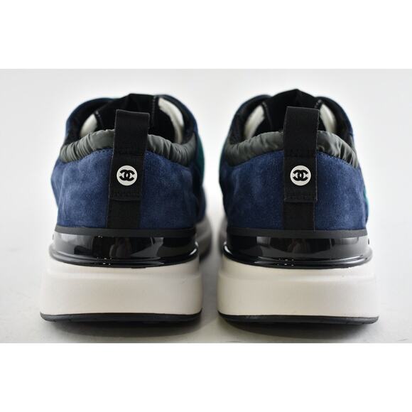 Chanel 21K Mens Green Blue Grey White CC Logo Lace Low Top Trainer Sneaker 44 11 - Picture 10 of 11